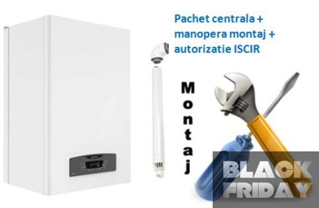 Pachet centrala termica condensatie cu boiler incorporat Ariston Clas B One Wifi 35 KW cu manopera montaj si autorizare ISCIR