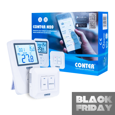 Termostat de ambient fara fir CONTER N20 WiFi controlabil prin internet