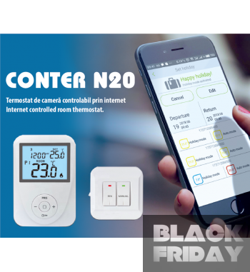 Termostat de ambient fara fir CONTER N20 WiFi controlabil prin internet
