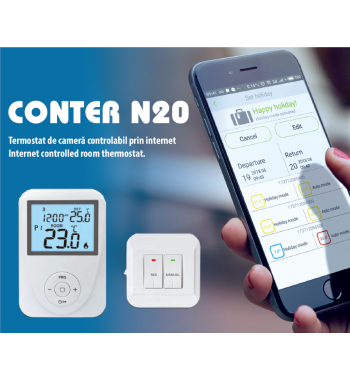 Termostat de ambient fara fir CONTER N20 WiFi controlabil prin internet